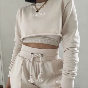 Lounge Underwear Apparel Set Cream Cropped Sweater and Joggers
